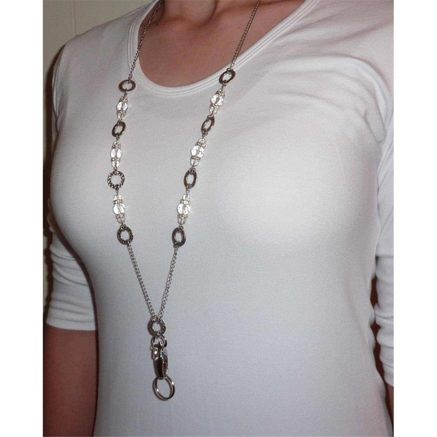 Hidden Hollow Beads Eyeglass Holder Lanyard - 19 Strand Wire, Made In USA, With Clasps For Mask Or Ring Attachment