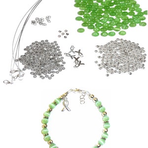 DIY Kit, Everything to Make Cancer Awareness Bracelets, Uses Wire, Crimps and Clasps, Great for Fundraising Makes 5 - Mint (Liver, Lymphoma)