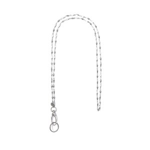 May include: A silver chain necklace with a silver clasp and a silver ring. The chain is made of small, round beads.