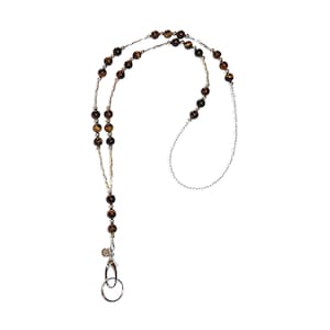 Tigers Eye Fashion Lanyard - ID Badge Lanyard - Lanyard Necklace - Beaded Lanyard In Neutral Earthy Tones. (Breakaway & Non)