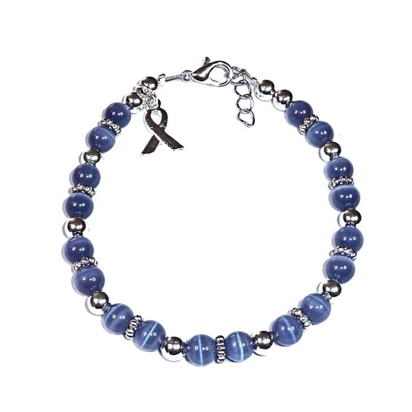 Periwinkle (Stomach cancer) 6mm Beaded Cancer Awareness Packaged Bracelet . Wire and Clasp, 7 3/4 " long with Extension Rings