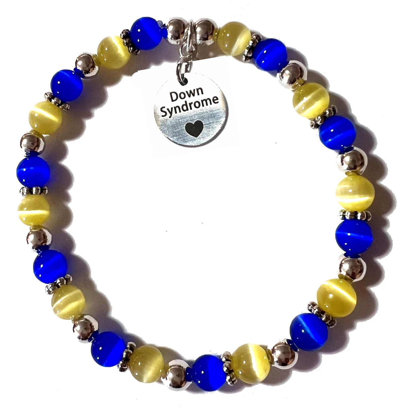 Down Syndrome Awareness Beaded Bracelet, 7.75 Inches, Yellow & Blue ...