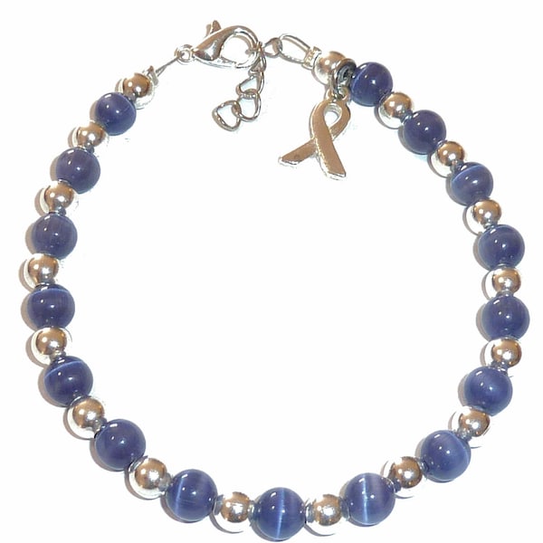 Periwinkle (Stomach cancer) 6mm Beaded Cancer Awareness Packaged Bracelet . Wire and Clasp, 7 3/4 " long with Extension Rings