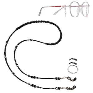 Black Beaded Eyeglass Holder - Eyeglass Chain - Eyeglass Leash - Black And Silver