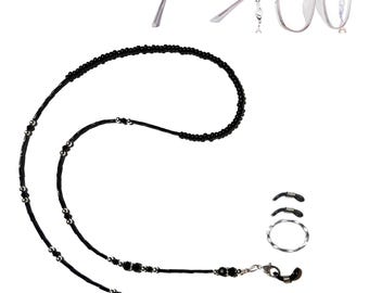 Black Beaded Eyeglass Holder - Eyeglass Chain - Eyeglass Leash - Black And Silver