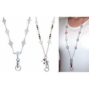 3 Pack Of Our Best Selling Silver Chain Lanyards - Silver Chain ID Badge Lanyard - Lanyard Necklace - Breakaway Lanyard or Strong Style