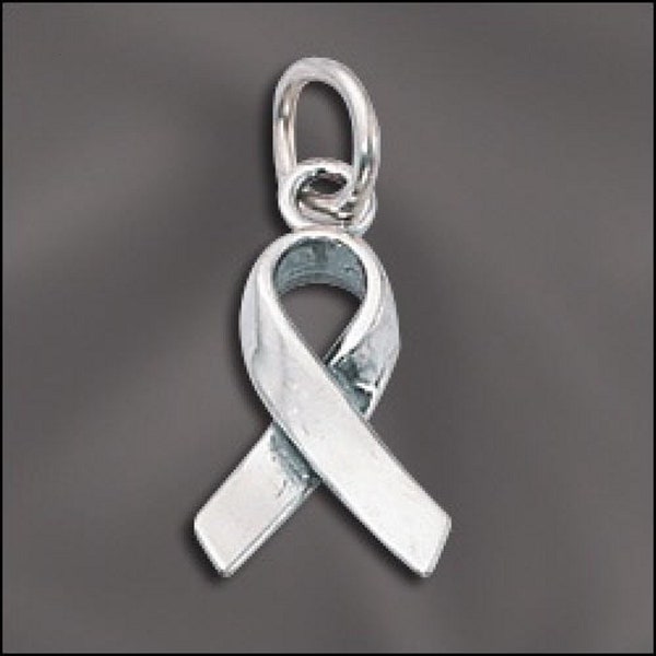 3-D Sterling Silver Cancer Awareness Ribbon - .925 Sterling Silver Charm