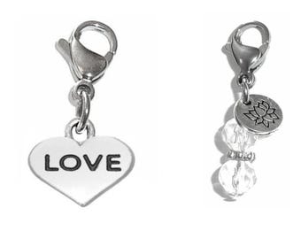 Love Clip On Charm - Zipper Charm -  Backpack Charms - Keychain Charm - Purse Charm -  Clip On Charm for Bracelets & Necklaces