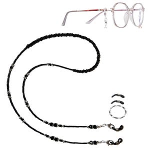Black Beaded Eyeglass Holder - Eyeglass Chain - Eyeglass Leash - Black And Silver