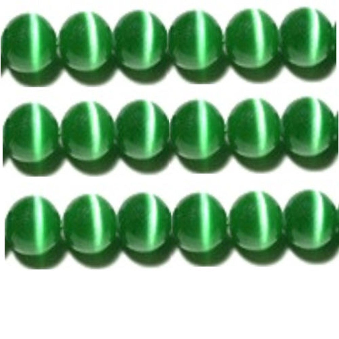 Cat's Eye Beads, 15 Strand, Fiber Optic Beads Green Choose Your Size Etsy