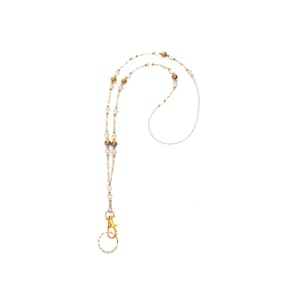 GOLD Beaded Lanyard -Gold Necklace Lanyard - Gold & White Jewelry Lanyard - 34&quot; ID Badge Lanyard - Will Hold Keys, Phone, Medical Device