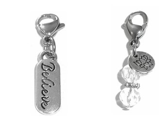 Believe Clip On Charm - Believe Zipper Charm -  Backpack Charms - Keychain Charm - Purse Charm -  Clip On Charm for Bracelets