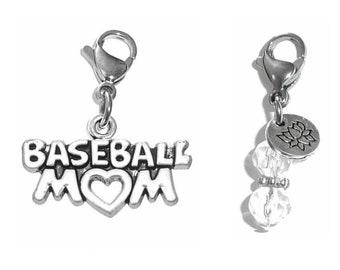Baseball Mom Charm - Zipper Charm -  Backpack Charms - Sports Charm - Purse Charm -  Clip On Charm for Bracelets