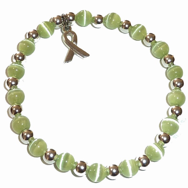 Mint Green (Liver, Lymphoma & transplant) 6mm Stretchy Cancer Awareness Bracelet Packaged. FIts Most Adults. Fundraisers or Showing support.