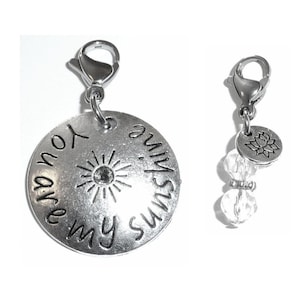 You Are My Sunshine Charm - Zipper Charm -  Backpack Charms - Nursing Gift - Purse Charm -  Clip On Charm for Bracelets & Necklaces