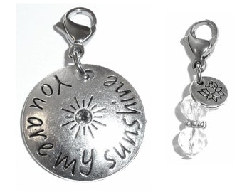 You Are My Sunshine Charm - Zipper Charm -  Backpack Charms - Nursing Gift - Purse Charm -  Clip On Charm for Bracelets & Necklaces