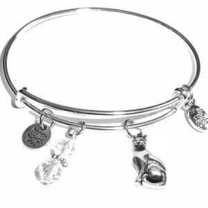Cat Bangle Bracelet- Expandable Message Charm Bangle Cuff Bracelet, Comes in a Gift bag.