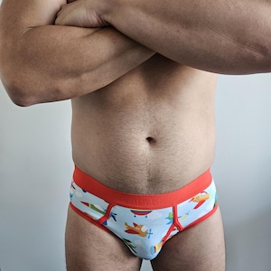 ABDL Underwear Men's Brief | Cute Cartoon "Aeroplane" Pattern | Adult Baby / Toddler Style | Adorable Red Waistband | Comfy Age Regression