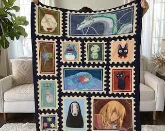 Studio Ghibli Stamp Velveteen Plush Blanket