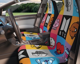 Lot de 2 housses de siège auto BTS BT21, accessoires Kpop pour ARMY, protection de siège intérieur en polyester, cadeau idéal pour les fans de BTS