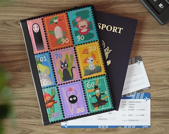 Ghibli Stamp Passport Cover | Faux Leather Travel Accessory (RFID-Blocking)