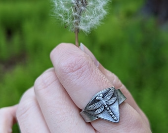 Dragonfly Ring - Adjustable - Handcrafted Pewter Ring by Doctor Gus Designs - Cottagecore Insect Jewelry