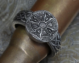 Keltischer Kreuz Ring - Handgefertigter Zinnring - Keltischer Knoten Ring - Verstellbar - Doctor Gus Handgemachter Schmuck - Keltischer Schmuck - Kreuz Ring