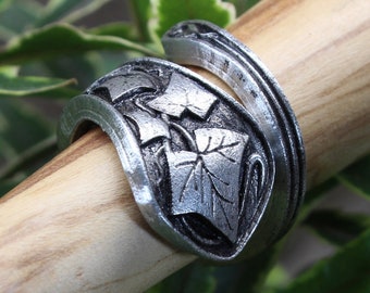 Ivy Ring - Adjustable - Wrap Style - Handcrafted Pewter by Doctor Gus - Beautiful Floral Antique Inspired Ring