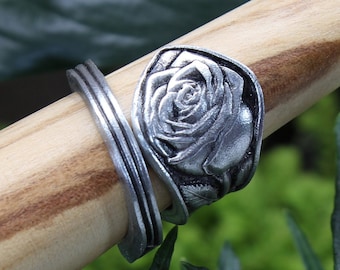 Rose Ring - Adjustable - Wrap Style - Handcrafted Pewter by Doctor Gus - Beautiful Floral Antique Inspired Ring