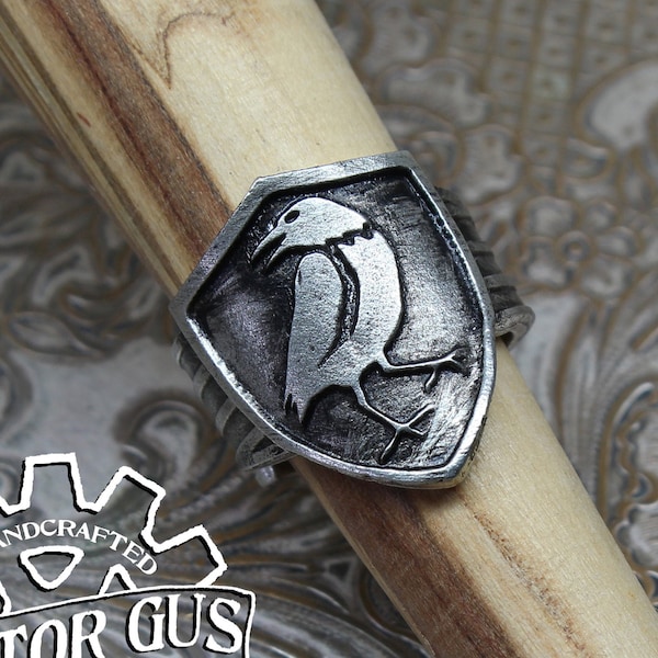 Raven Shield Ring - Ajustable - Fabriqué à la main par le docteur Gus - Unisex Rings- Ajustable Men's Rings - Raven Jewelry - Crow Ring