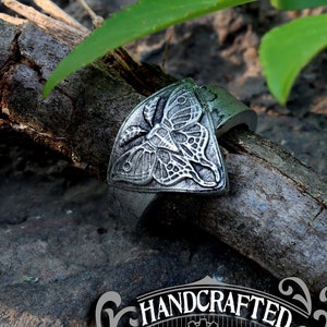 Luna Moth Ring - Adjustable - Handcrafted Pewter Ring by Doctor Gus Designs - Cottagecore Insect Jewelry