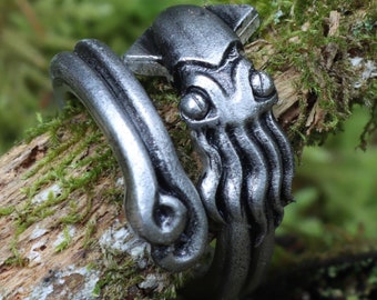 Squid Ring - Octopus Ring - Tentacle Ring - Adjustable - Steampunk Kink Goth Cthulhu Cephalopod Midi Doctor Gus Handcrafted Artisan Pewter