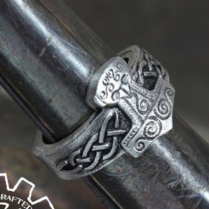 Thor&#39;s Hammer Ring - Handcrafted Pewter Ring - Medieval Ring - Adjustable - Doctor Gus Handmade Jewelry - Nordic Inspired - Mjolnir Ring