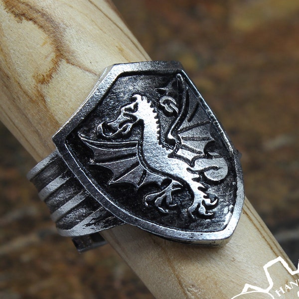 Dragon Shield Ring - Adjustable - Handcrafted by Doctor Gus - Unisex Rings- Adjustable Men's Rings - Dragon Jewelry - Dragon Ring
