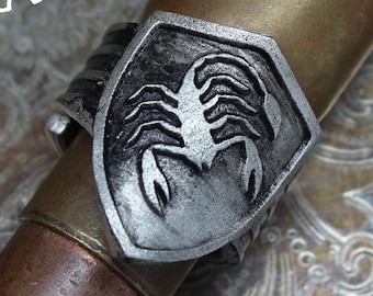Scorpion Shield Ring - Adjustable - Handcrafted by Doctor Gus - Unisex- Adjustable Men's Rings - Zodiac Signet Ring - Scorpio Signet Ring