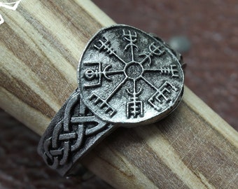 Vegvisir Ring - Viking Compass Handcrafted Pewter Ring - Medieval Ring - Adjustable - Doctor Gus Handmade Jewelry - Nordic Inspired Design