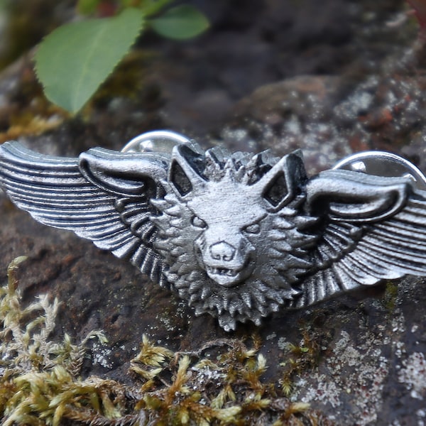 Air Wolf Pilot Wings - 2 Inch Wide - Wolf Pin - Steampunk Pilot Wings - Doctor Gus Handcrafted Cosplay Accessories - Rank Badge RPG LARP