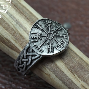 Vegvisir Ring - Viking Compass Handcrafted Pewter Ring - Medieval Ring - Adjustable - Doctor Gus Handmade Jewelry - Nordic Inspired Design