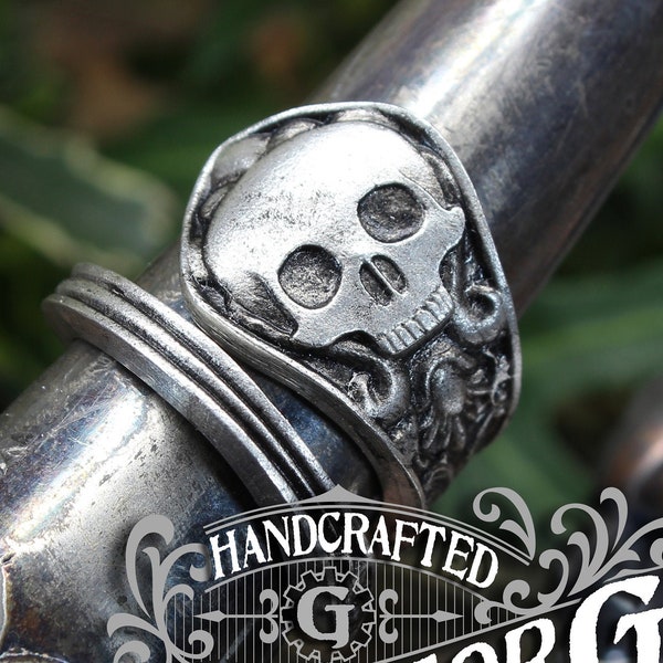 Grimdark Skull Ring - Adjustable - Wrap Style - Handcrafted by Doctor Gus - Beautiful Antique Inspired Ring - Pirate Gothic - Skull Jewelry