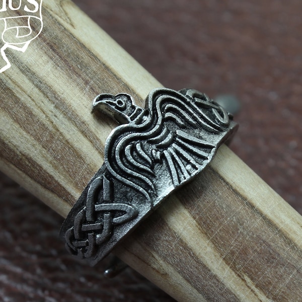 Viking Raven Ring - Handcrafted Pewter Ring - Medieval Ring - Adjustable - Doctor Gus Handmade Jewelry - Nordic Inspired - Odin's Ravens