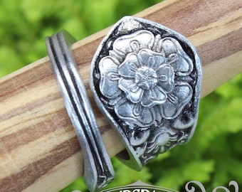 Tudor Rose Ring - Adjustable - Wrap Style - Handcrafted Pewter by Doctor Gus - Beautiful Floral Antique Inspired Ring