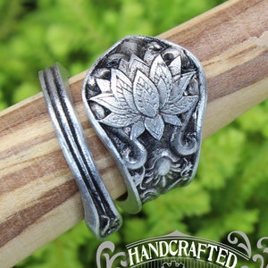 Lotus Mandala Ring - Adjustable - Wrap Style - Handcrafted Pewter by Doctor Gus - Beautiful Floral Antique Inspired Ring