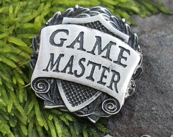 Game Master Badge - Gaming GM Character Class Pin - Handcrafted Pewter Accessories by Doctor Gus - RPG LARP Roleplaying Enamel Pin Badge