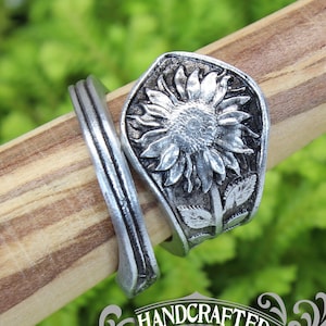 Sunflower Ring - Adjustable - Wrap Style - Handcrafted Pewter by Doctor Gus - Beautiful Floral Antique Inspired Ring