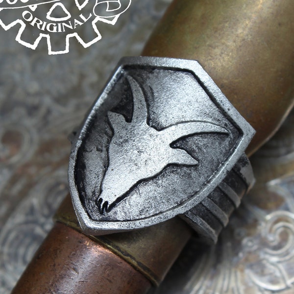 Capricorn Shield Ring - Adjustable - Handcrafted by Doctor Gus - Unisex- Adjustable Men's Rings - Zodiac Signet Ring - Goat Signet Ring