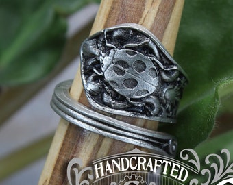 Ladybug Ring - Adjustable - Wrap Style - Handcrafted Pewter by Doctor Gus - Beautiful Antique Inspired Insect Ring