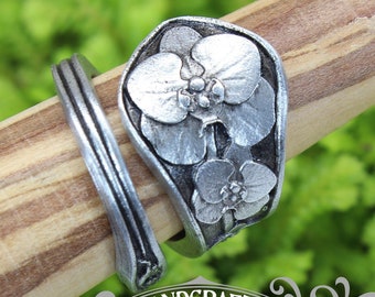 Orchid Ring - Adjustable - Wrap Style - Handcrafted Pewter by Doctor Gus - Beautiful Floral Antique Inspired Ring