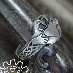 Claddagh Ring - Handcrafted Pewter Ring - Celtic Knot Ring - Adjustable - Doctor Gus Handmade Jewelry - Celtic Inspired - Claddagh Ring