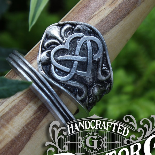 Infinity Heart Ring - Polyamory Heart Ring - Adjustable - Wrap Style - Handcrafted by Doctor Gus - Beautiful Antique Inspired Ring