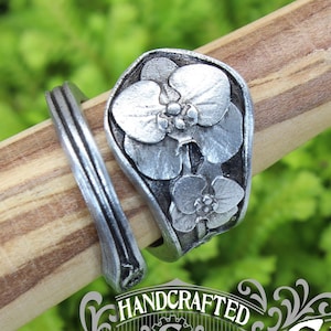 Orchid Ring - Adjustable - Wrap Style - Handcrafted Pewter by Doctor Gus - Beautiful Floral Antique Inspired Ring